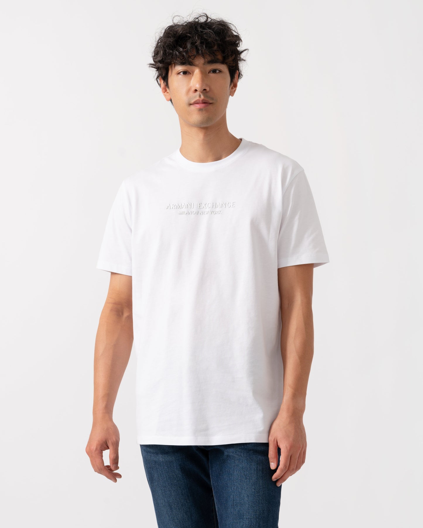 Mens T-Shirt with Tonal Milano/New York Logo - White U0002