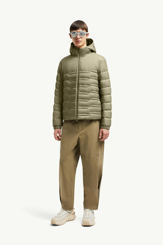 Aleso Hooded Geometric-Quilted Short Down Jacket