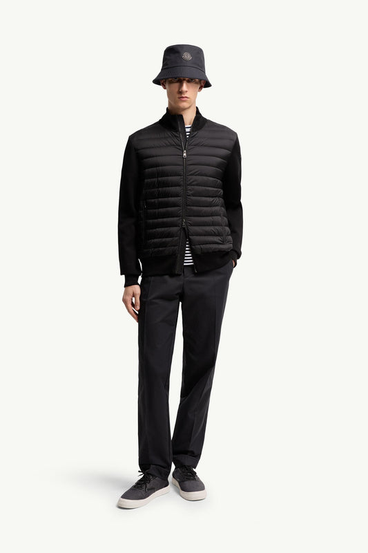 Padded Crepe Cotton Zip-Up Cardigan