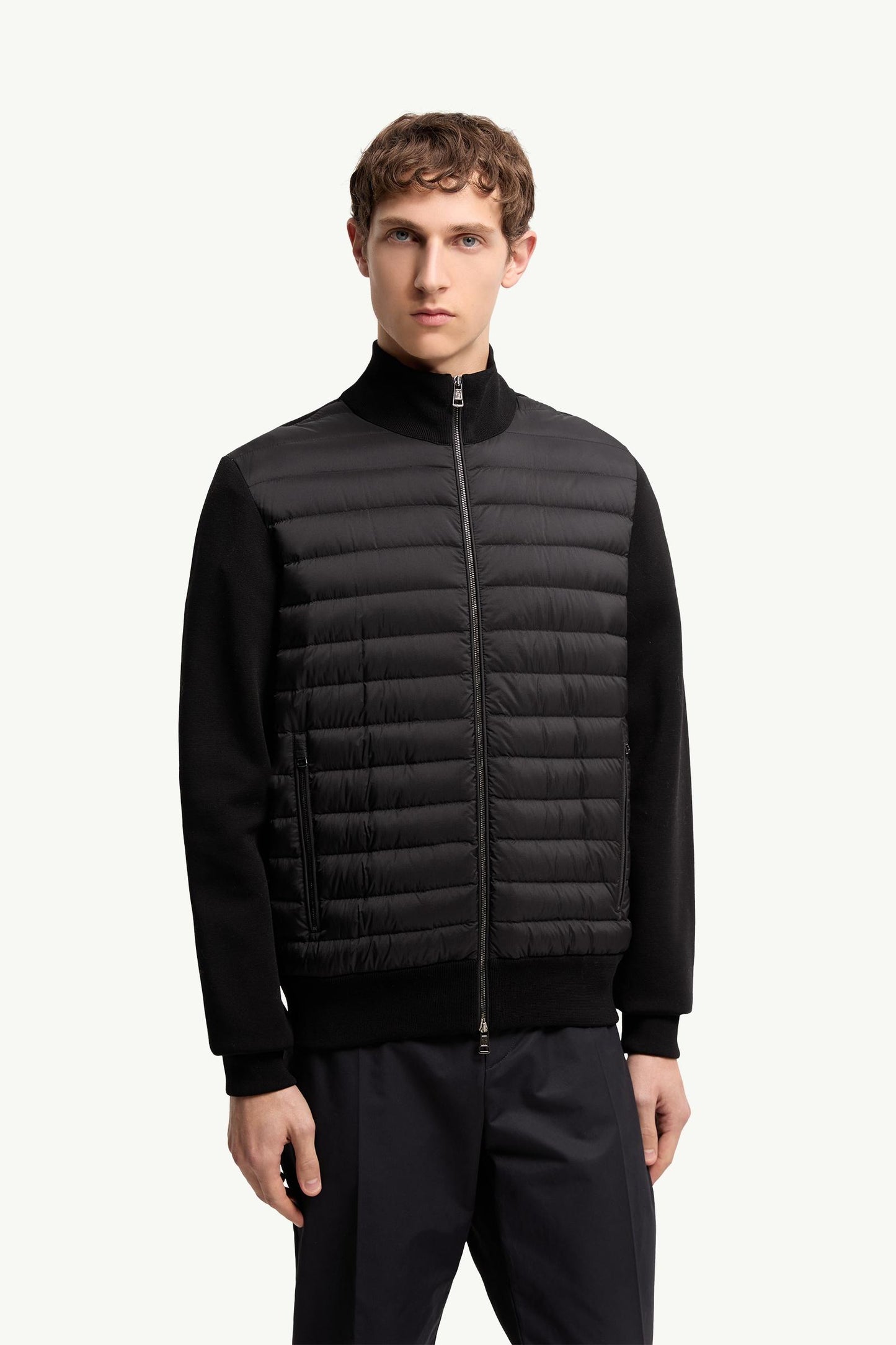 Padded Crepe Cotton Zip-Up Cardigan