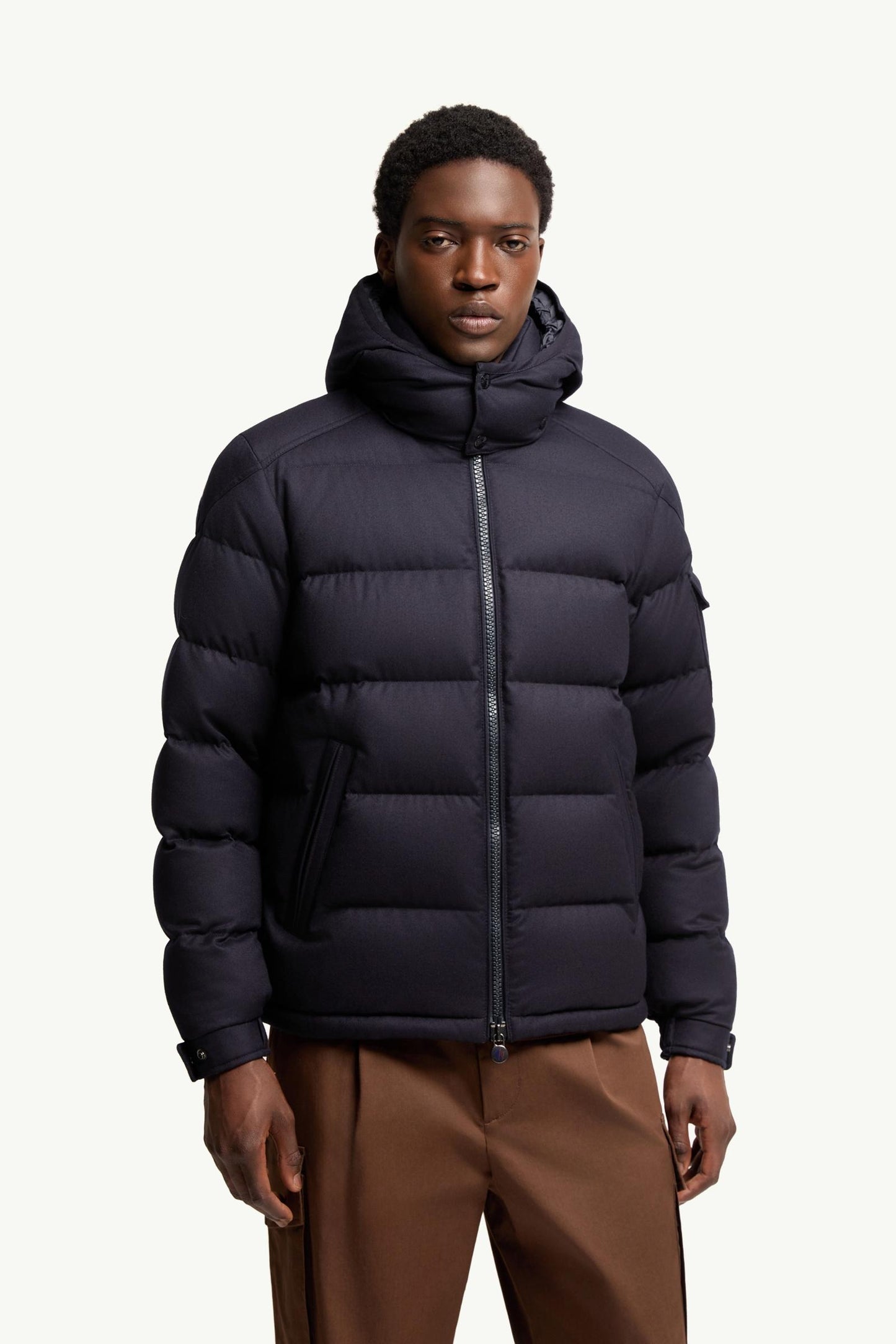 Montgenevre Hooded Wool Flannel Short Down Jacket