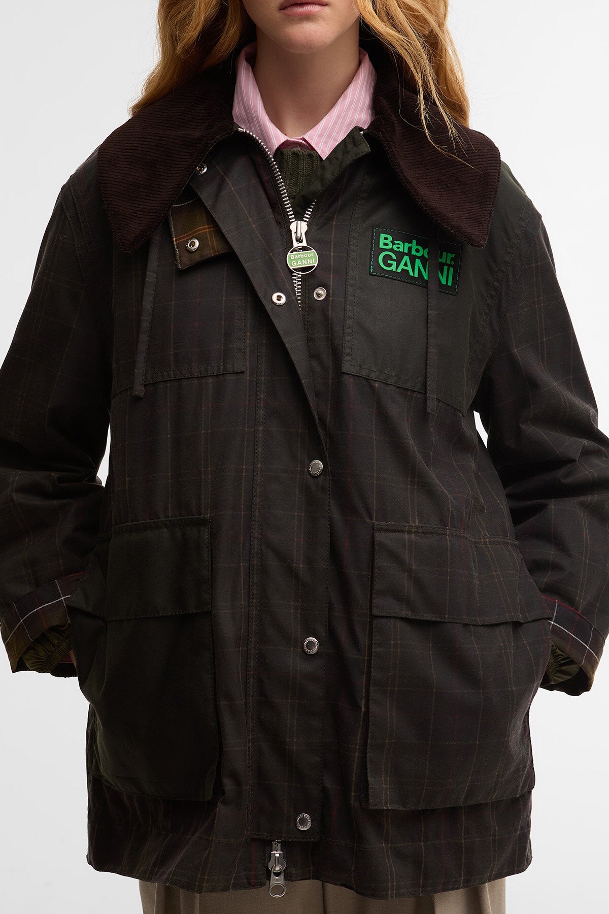 Barbour x GANNI Tartan Waxed Duffle Coat