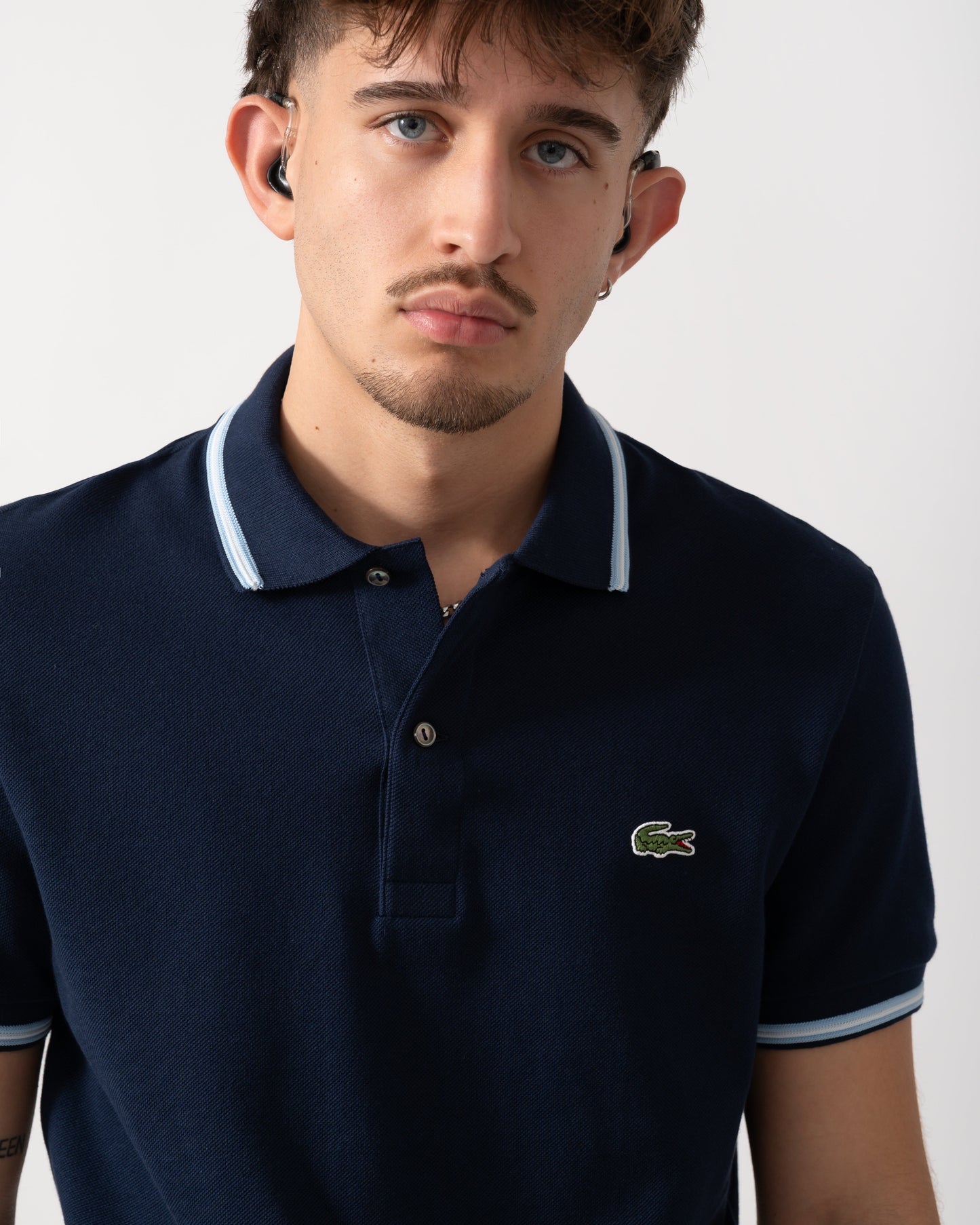 Contrast Collar Pique Mens Regular Fit Polo Shirt - Navy Blue