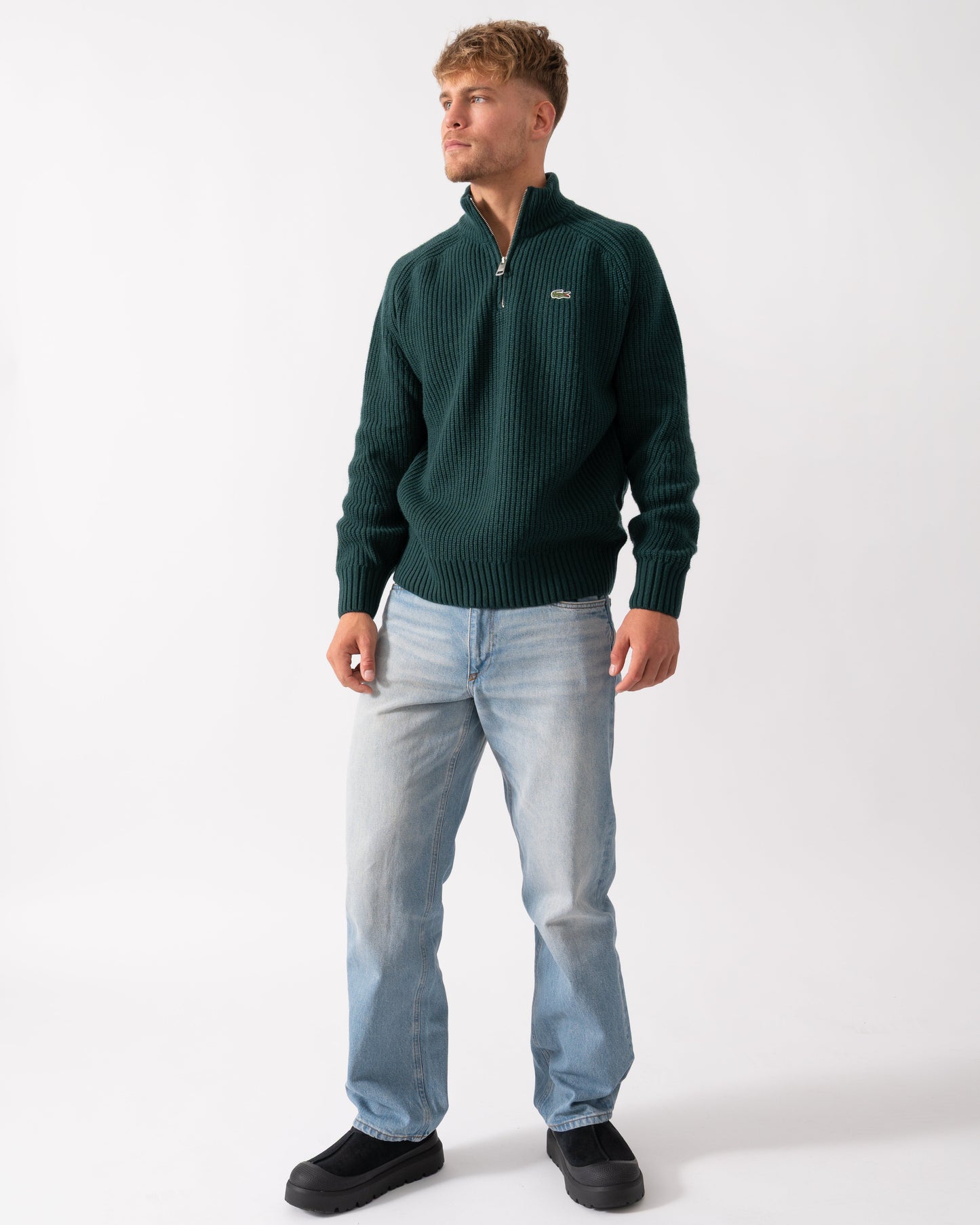 High Zip Neck Thick Rib Knit Mens Wool Sweater - Sinople YZP