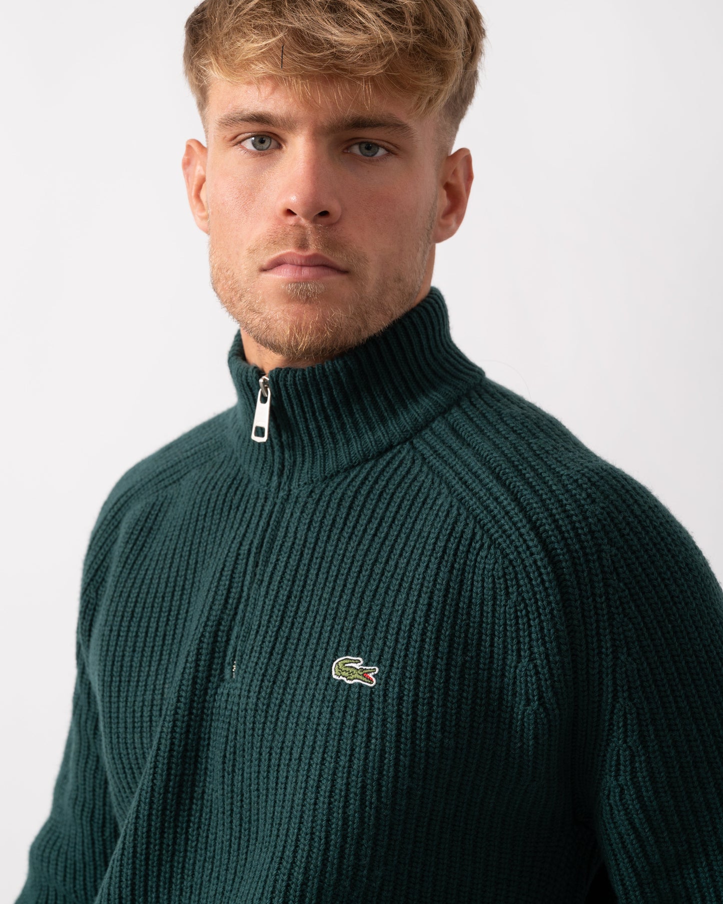 High Zip Neck Thick Rib Knit Mens Wool Sweater - Sinople YZP