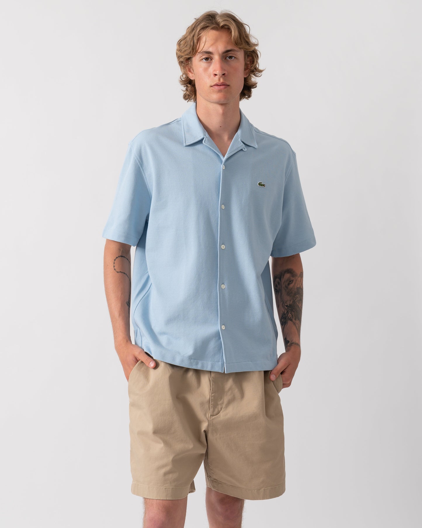 Relaxed Fit Short Sleeved Mens Piqué Shirt - Chambray HBA