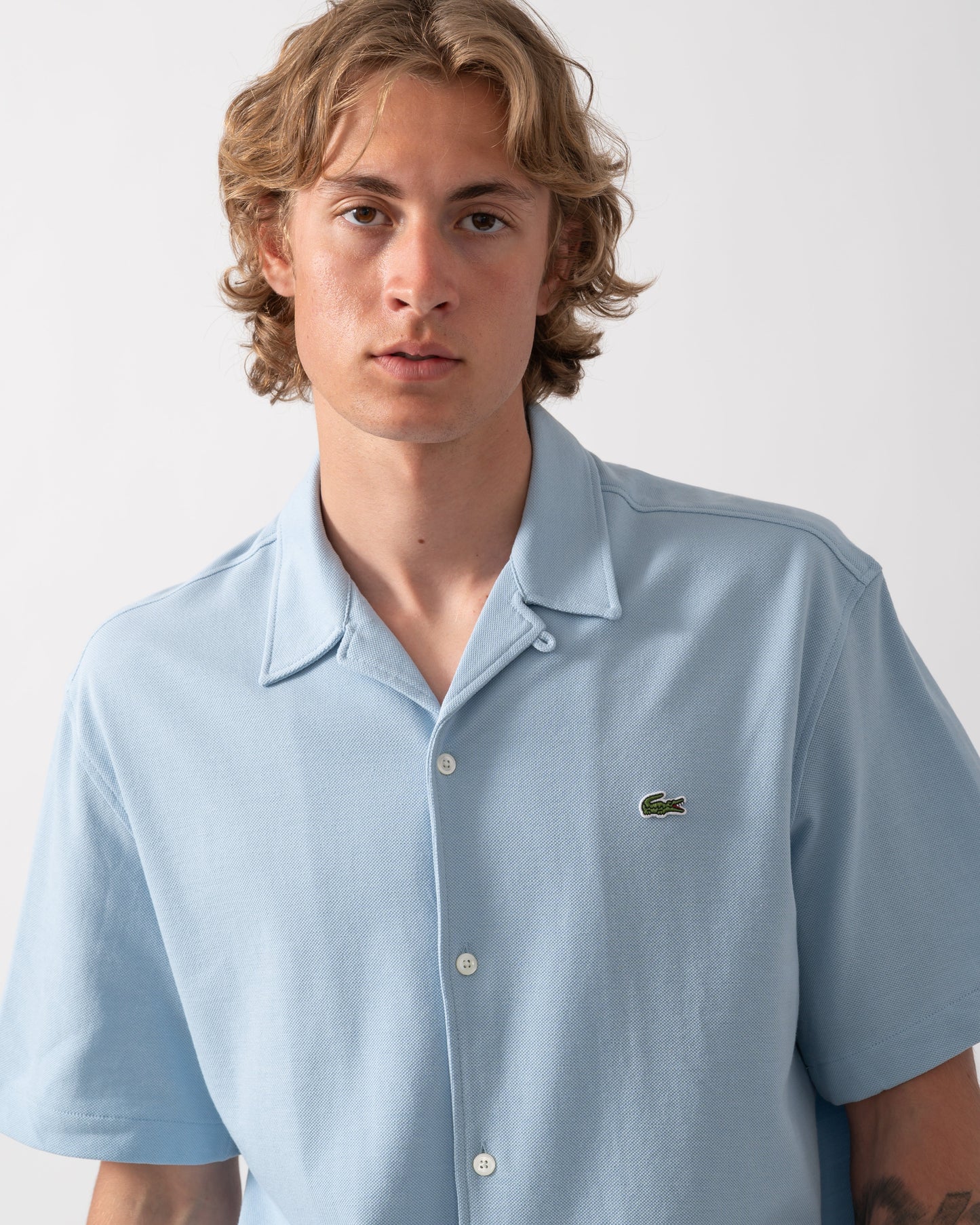 Relaxed Fit Short Sleeved Mens Piqué Shirt - Chambray HBA