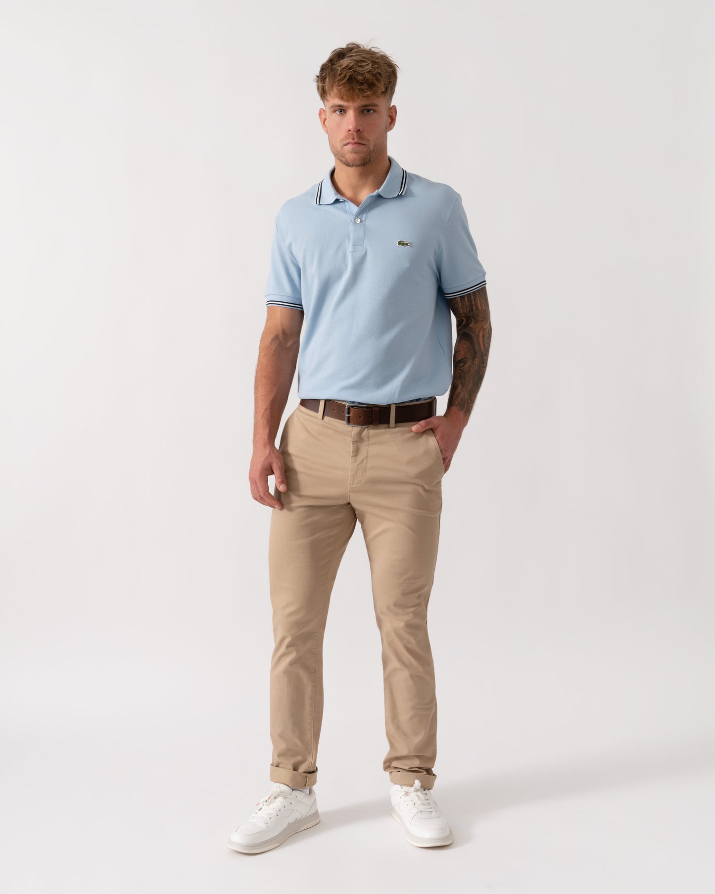 Contrast Collar Pique Mens Regular Fit Polo Shirt - Chambray