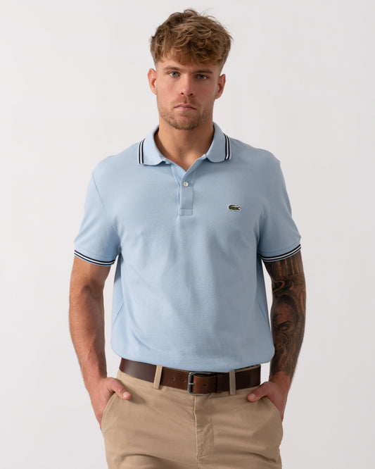 Contrast Collar Pique Mens Regular Fit Polo Shirt - Chambray