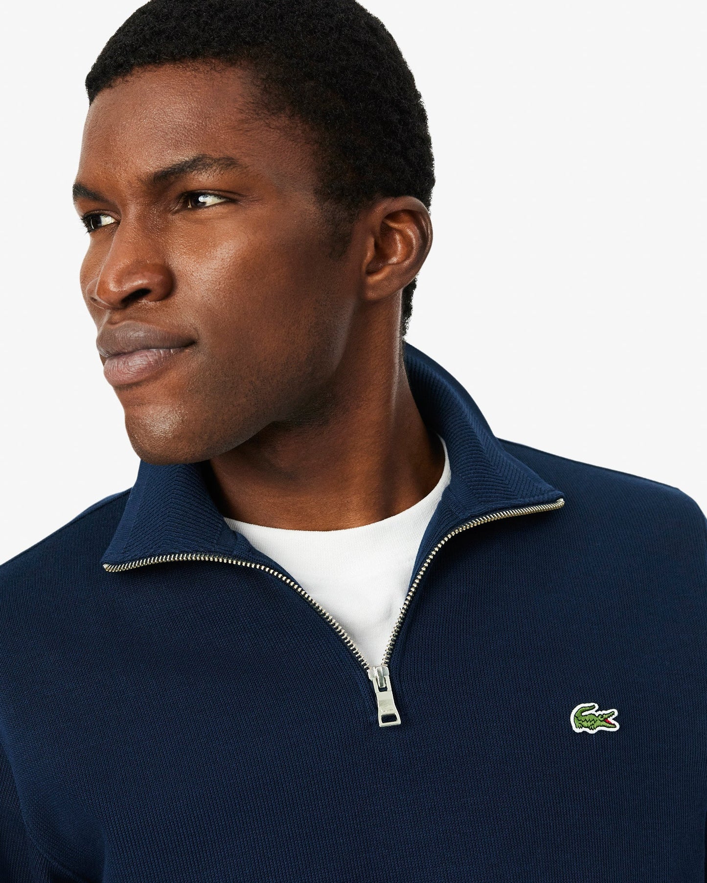 Mens Zippered Stand-Up Collar Cotton Sweatshirt - Navy Blue 166