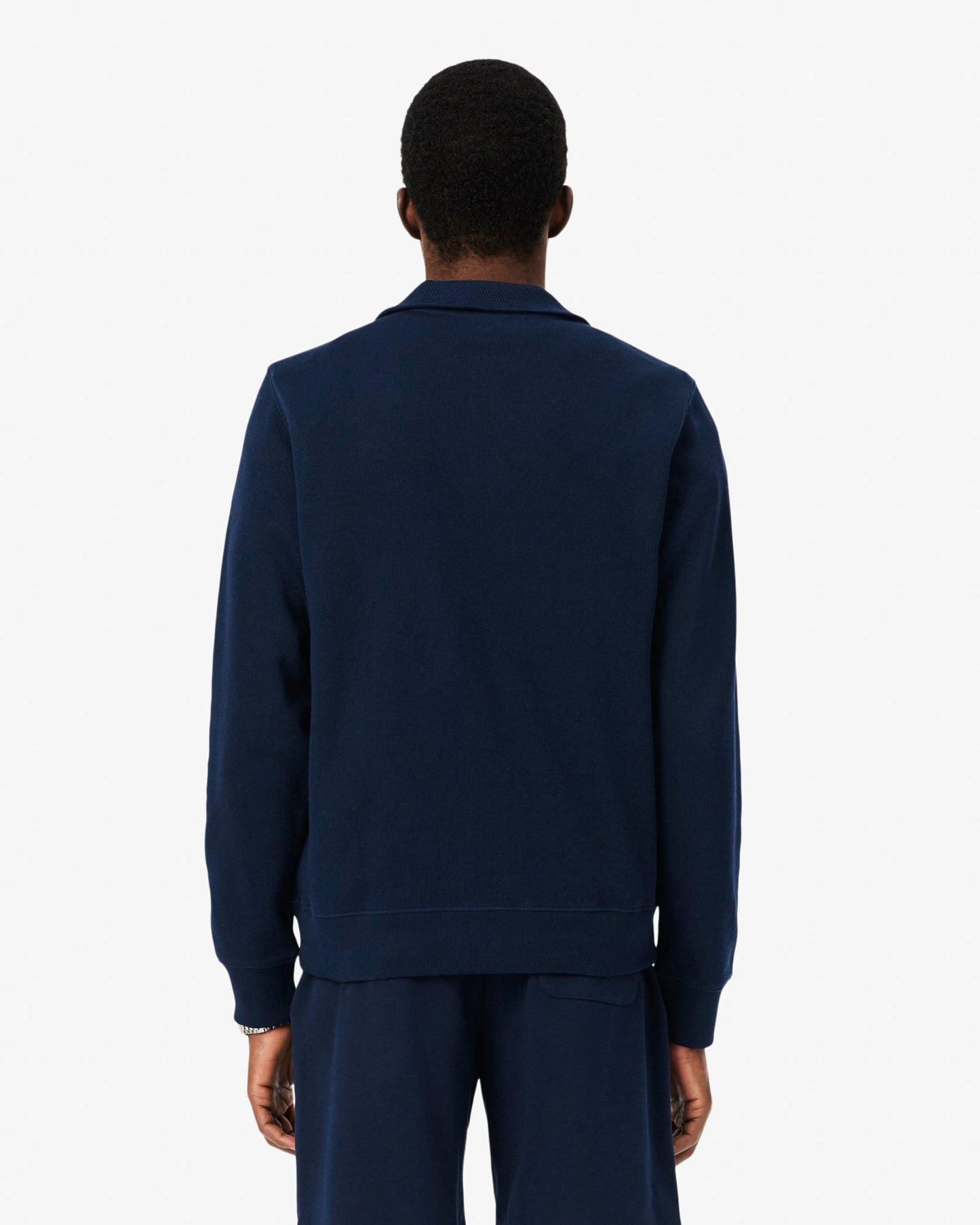 Mens Zippered Stand-Up Collar Cotton Sweatshirt - Navy Blue 166