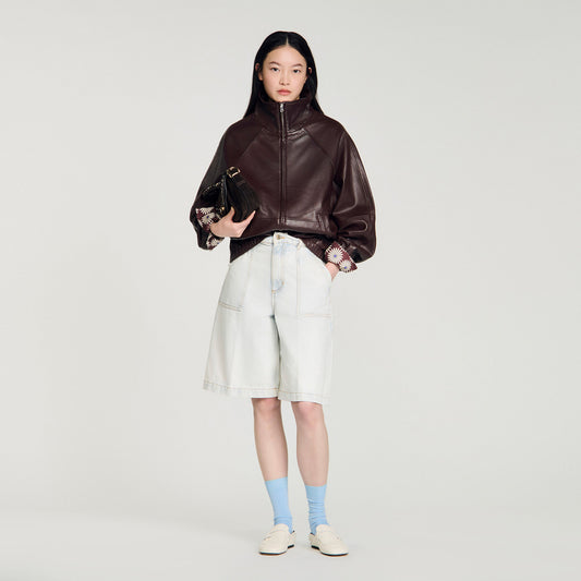 Oversized zip-up leather jacket