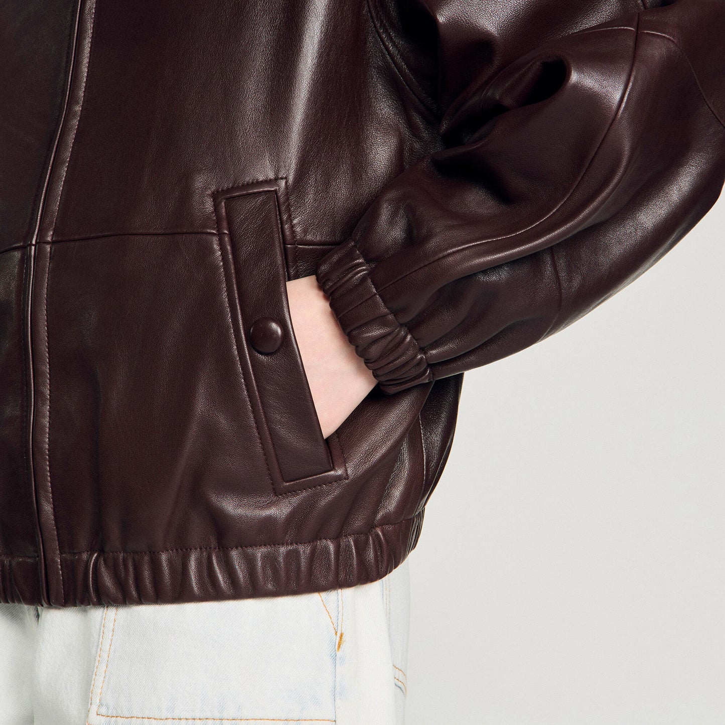 Oversized zip-up leather jacket