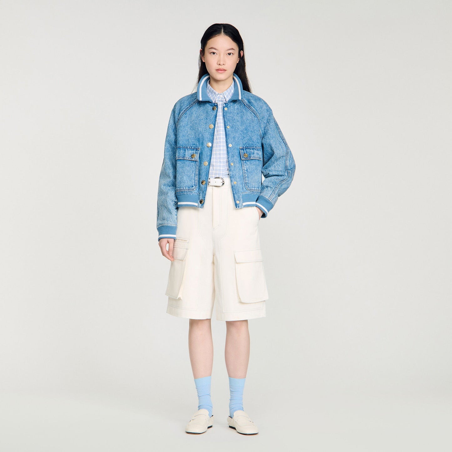 Rib-trimmed denim jacket