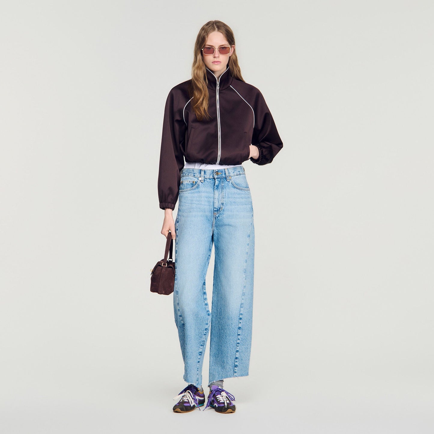 Cropped embroidered satin jacket