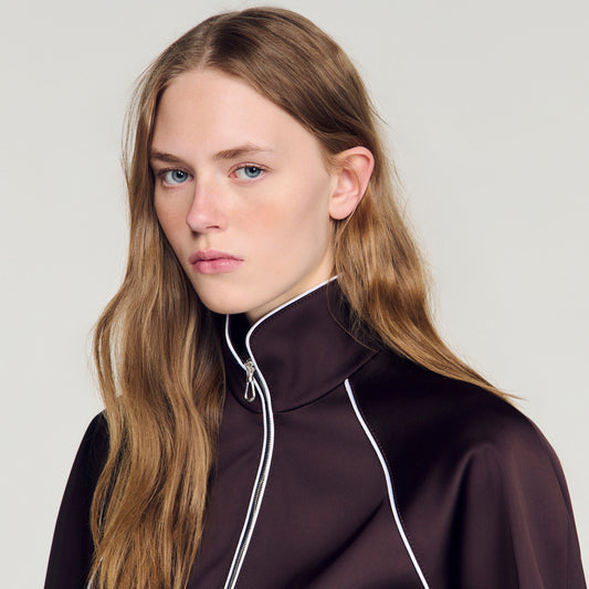 Cropped embroidered satin jacket