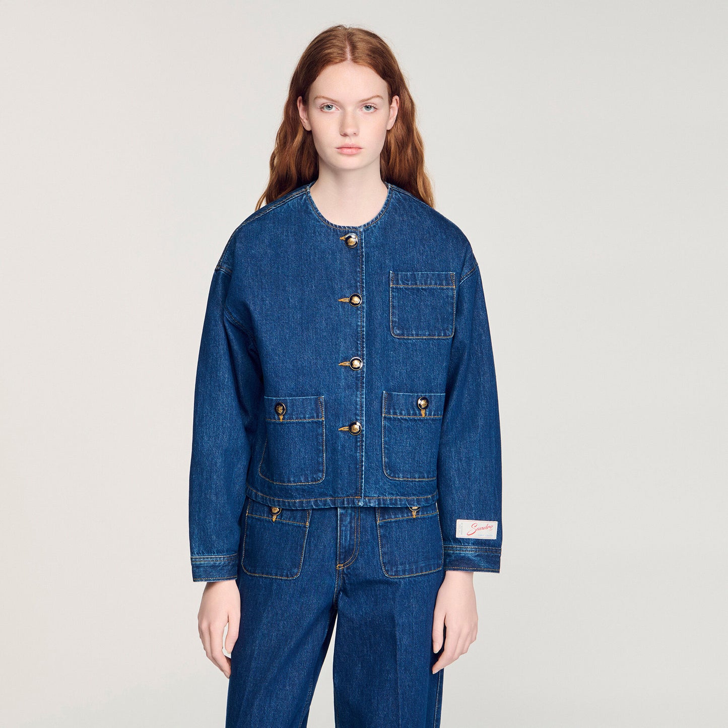 Denim jacket with fancy buttons