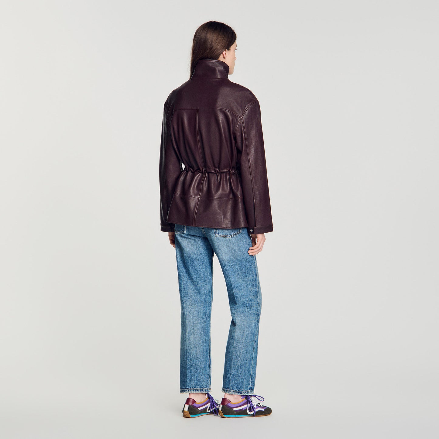 Oversized leather collar jacket