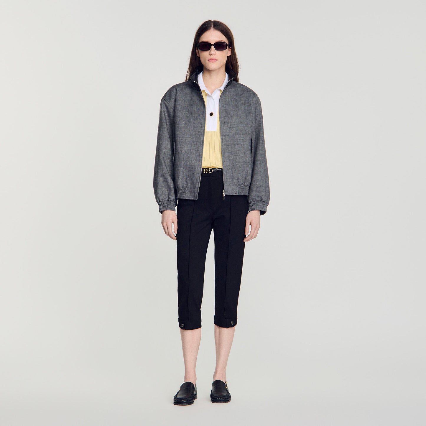 Oversized leather-collar jacket
