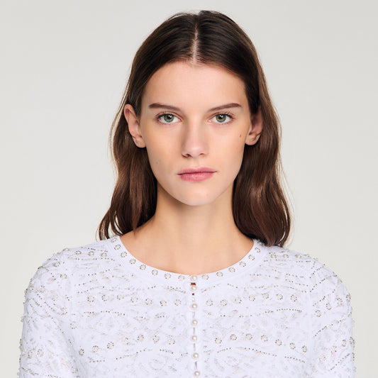 Cropped pearl cardigan