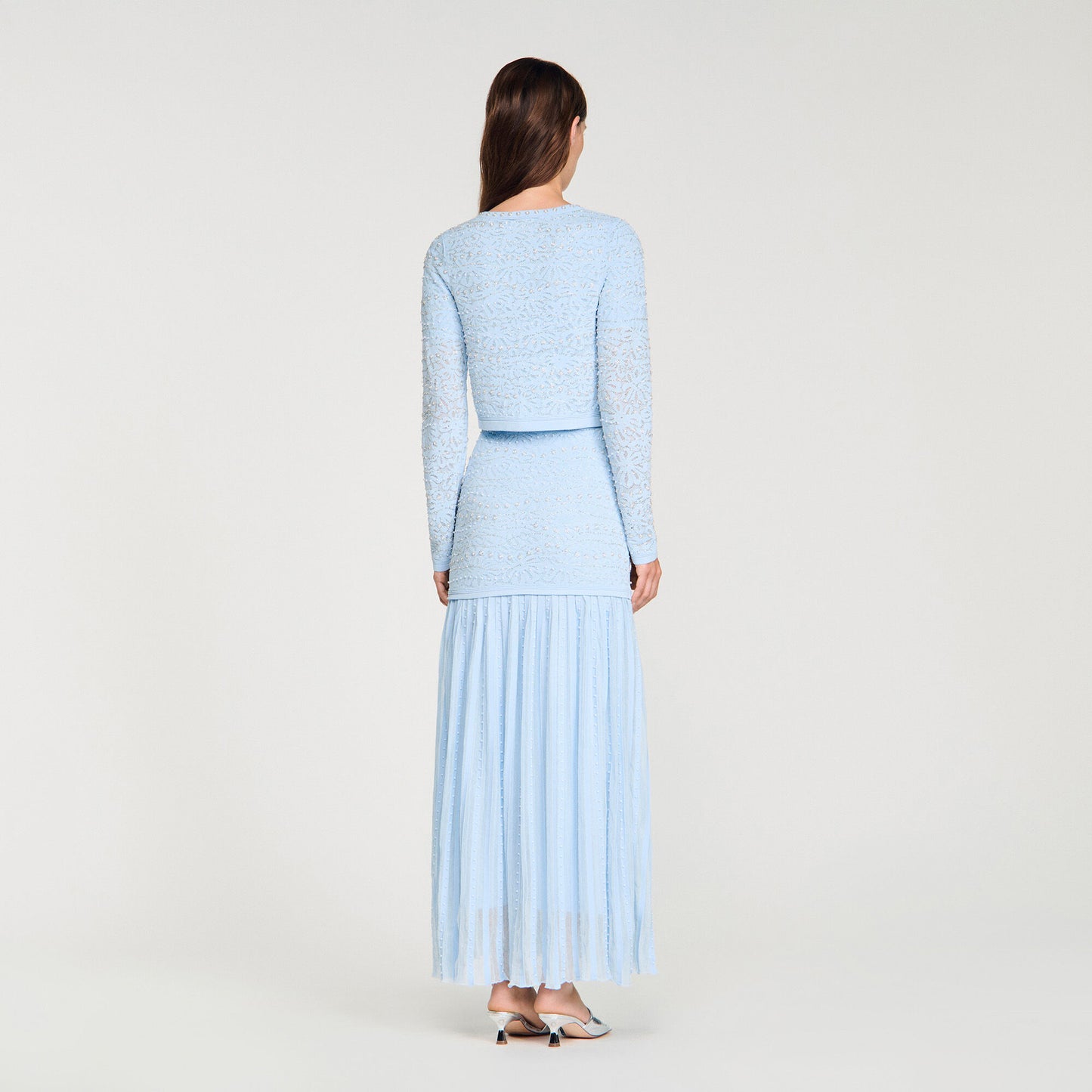 Cropped pearled cardigan