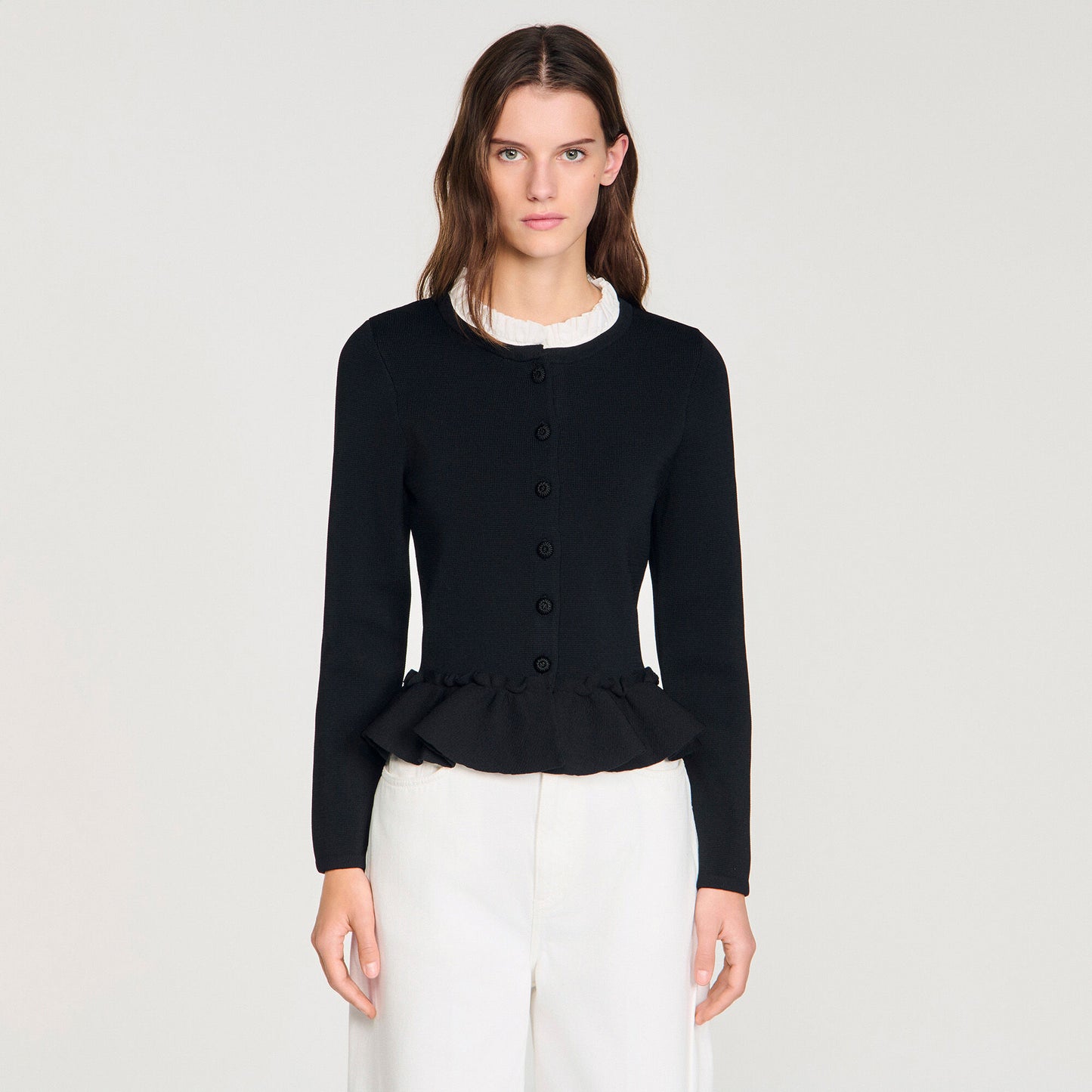 Removable collar peplum cardigan