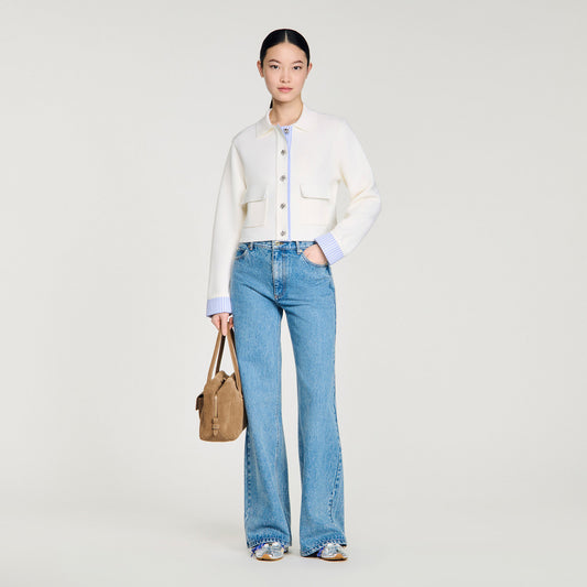 Wool cardigan with a polo collar