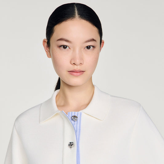 Wool cardigan with a polo collar