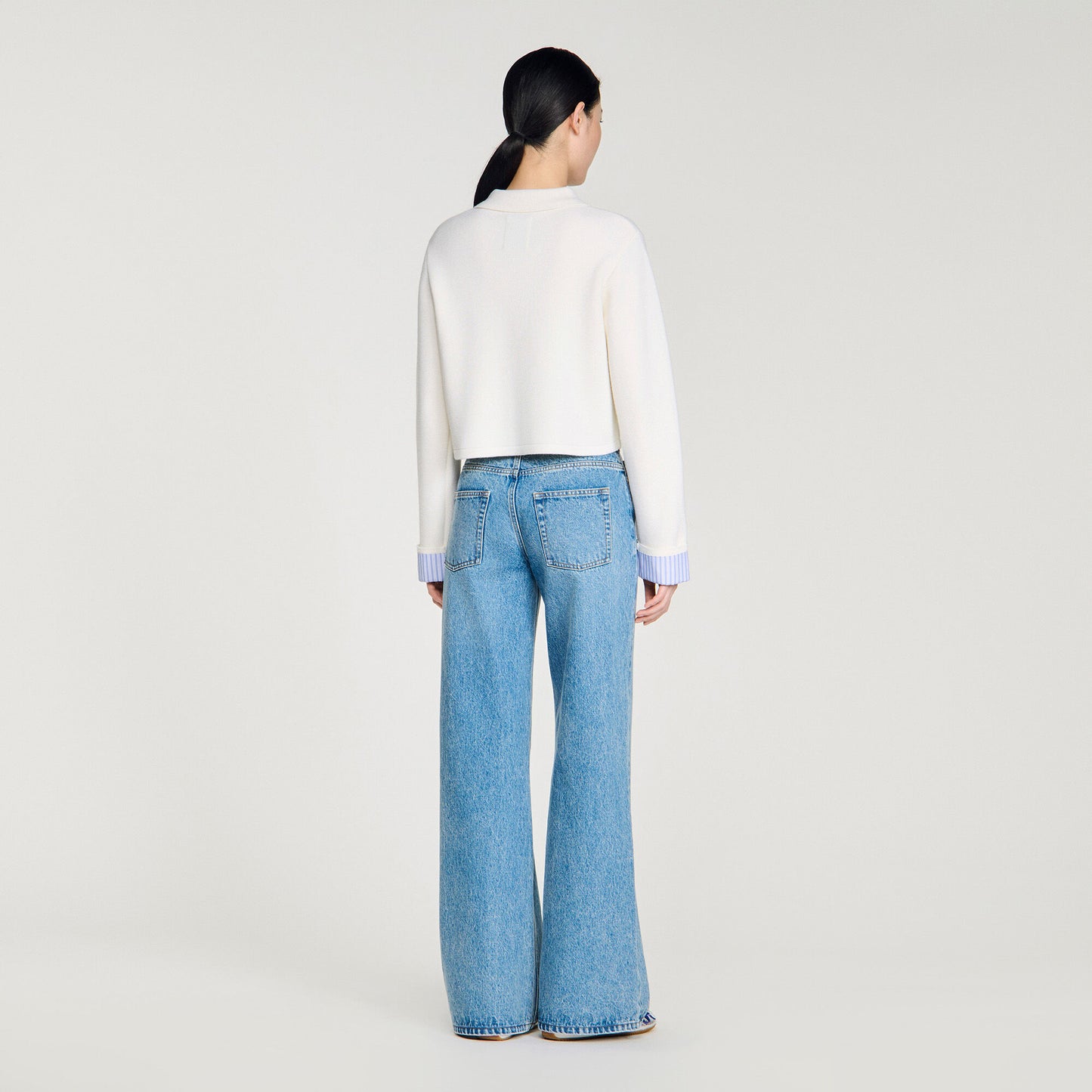 Wool cardigan with a polo collar