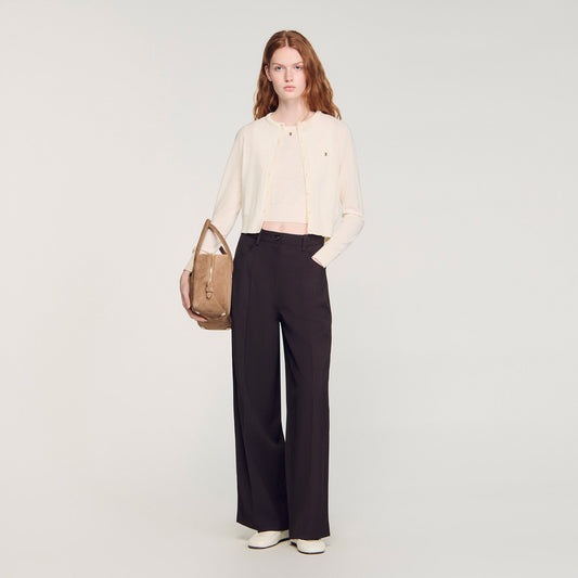 Cropped padded round neck cardigan