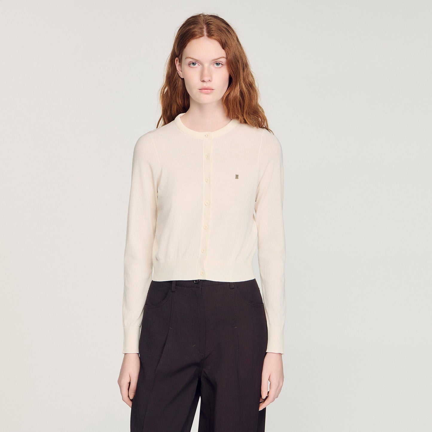 Cropped padded round neck cardigan
