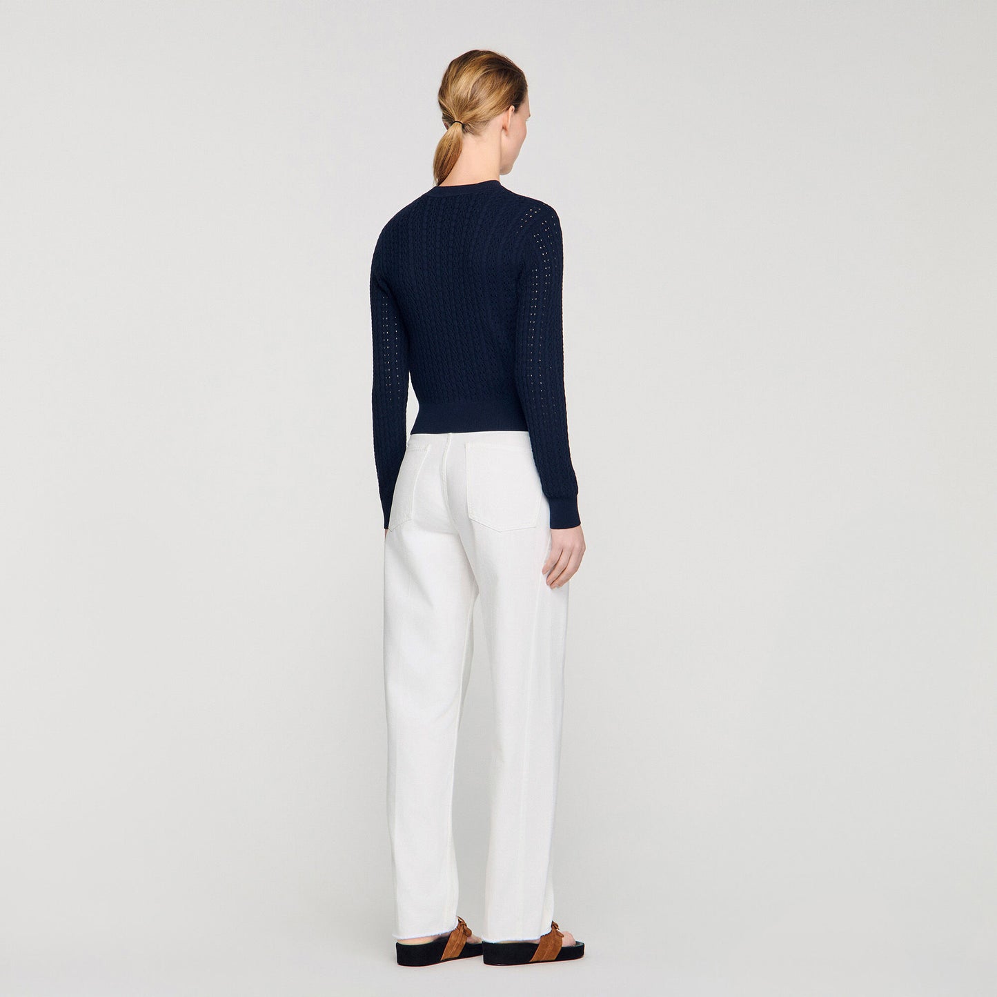 Cropped textured knit cardigan