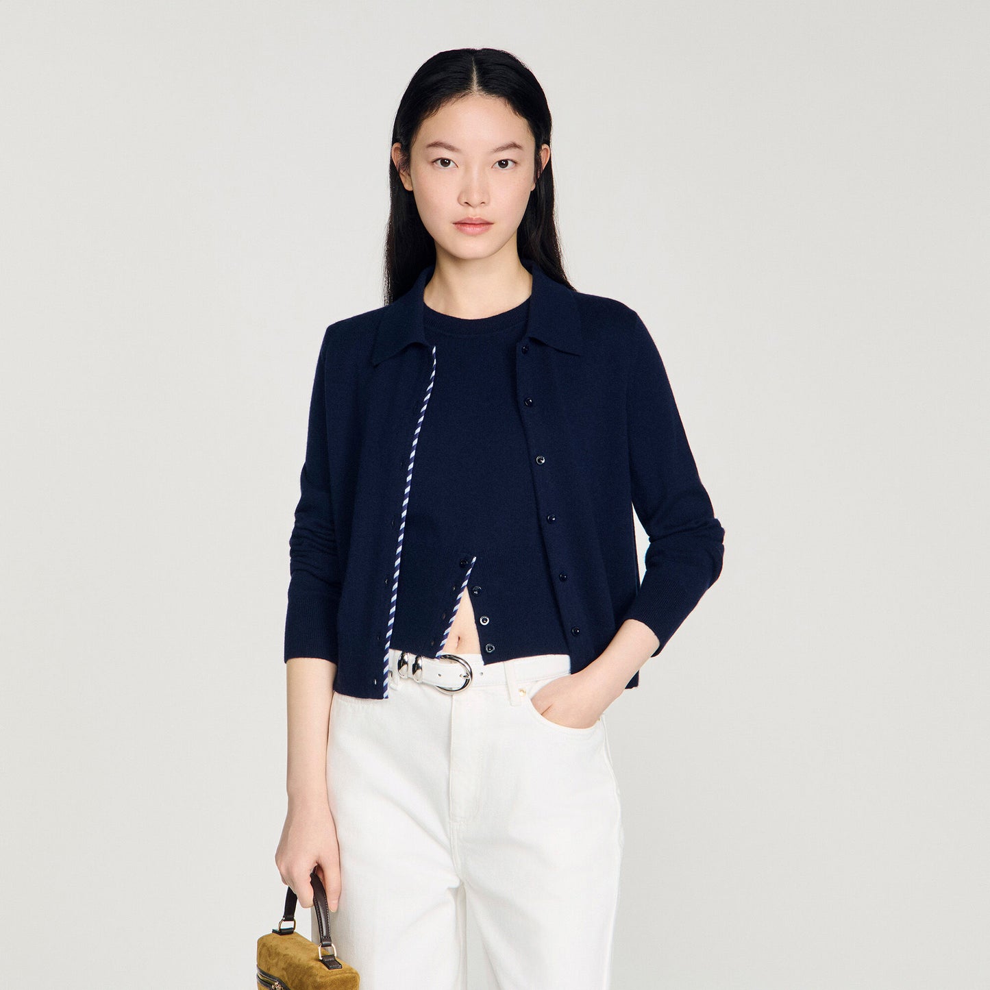 Striped wool-cashmere cardigan