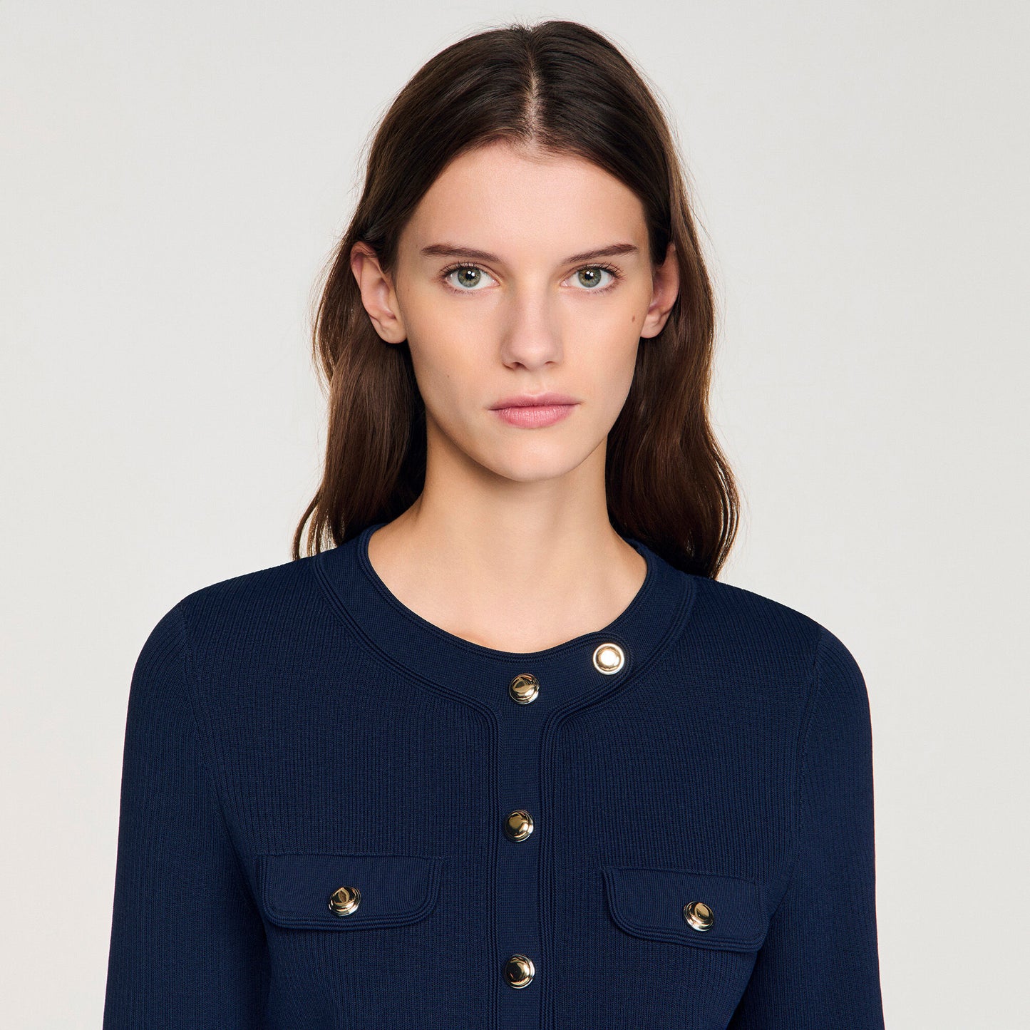 Cropped rib knit cardigan