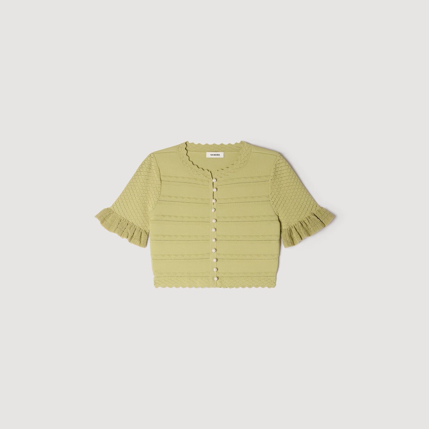 Cropped ruffled-sleeve cardigan