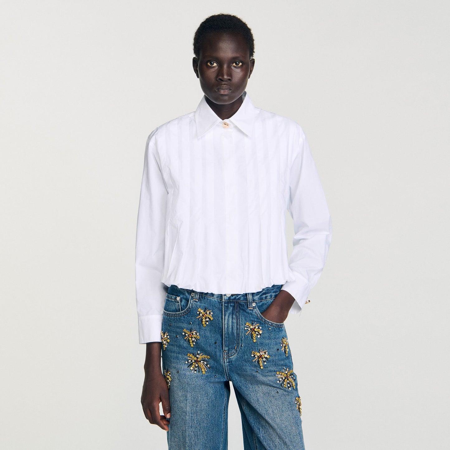 Pleated cropped shirt