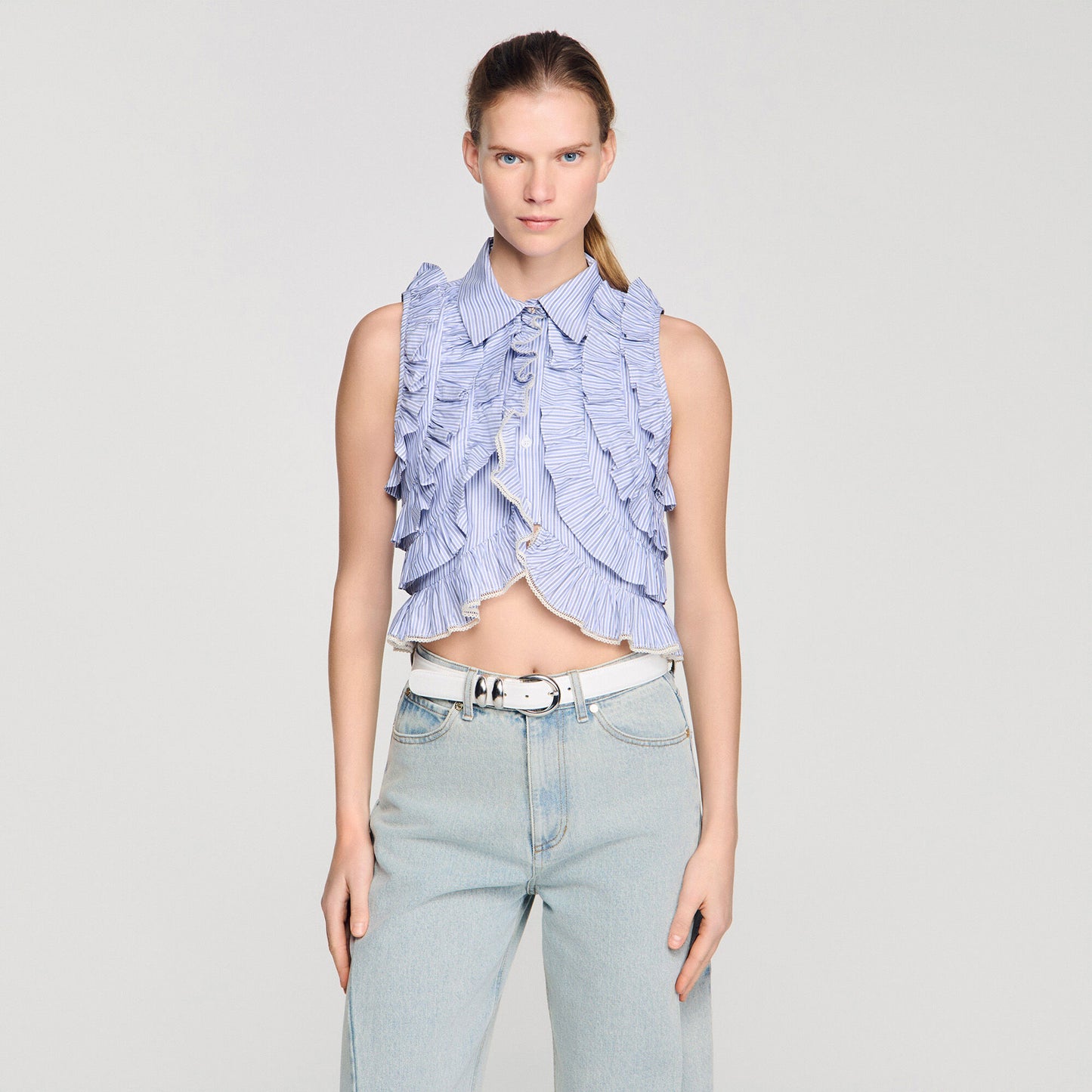 Striped ruffled shirt