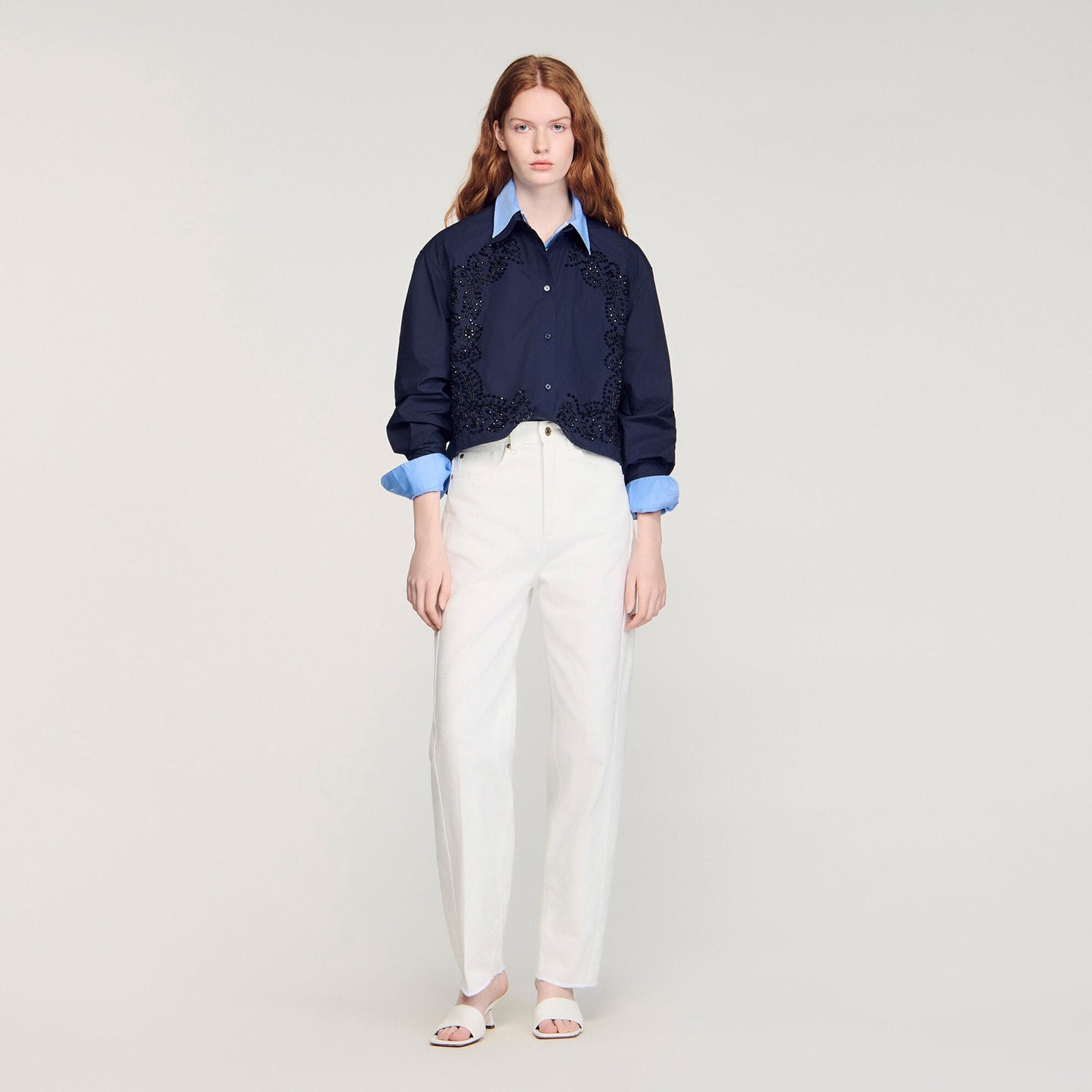 Floral embroidered cotton shirt