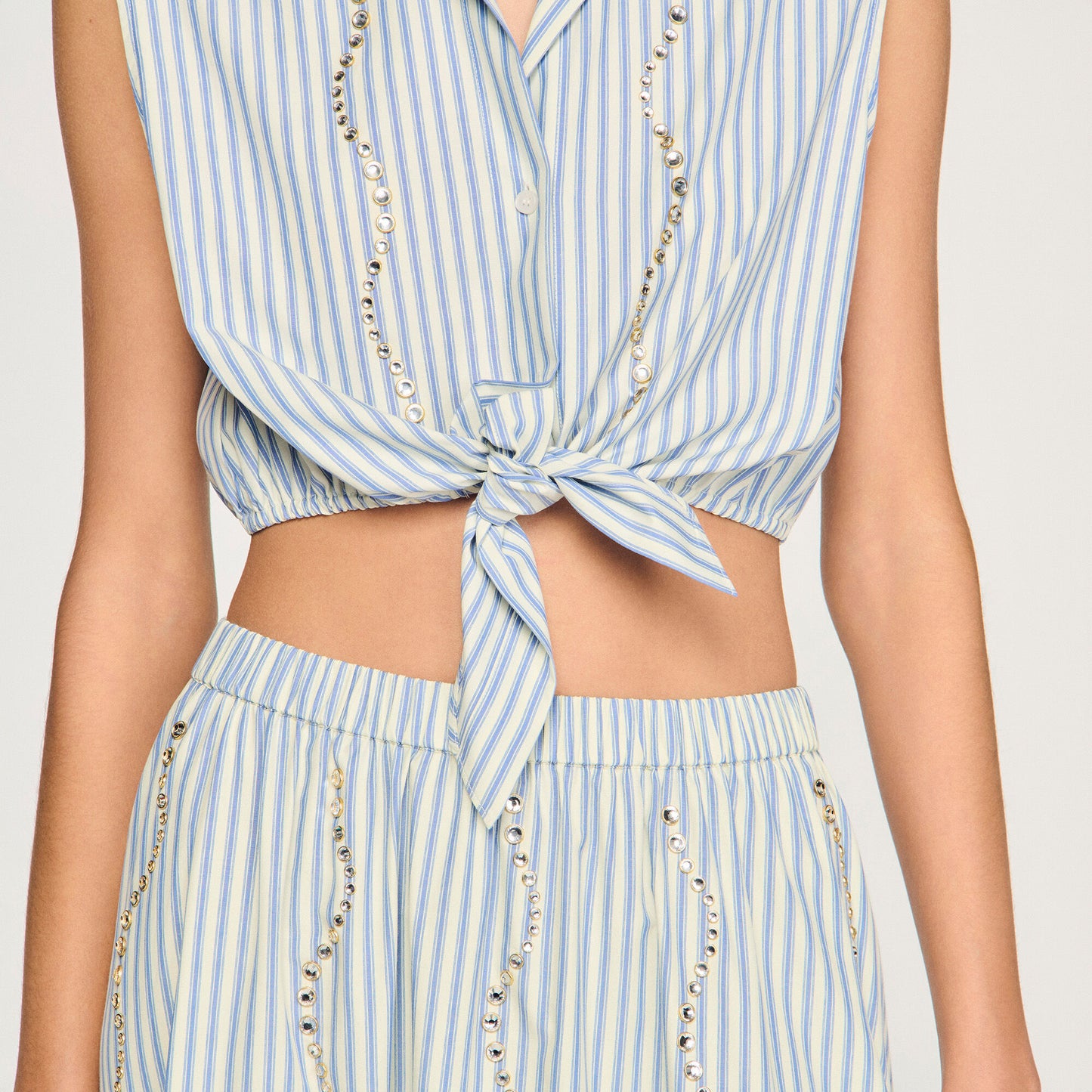 Cropped striped rhinestone shirt