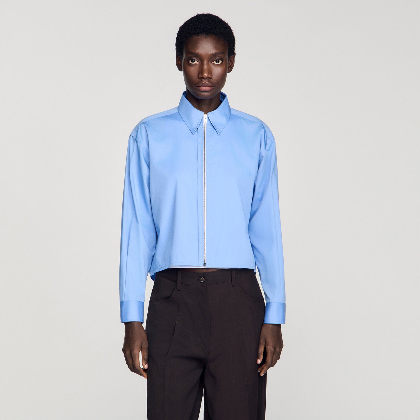 Cropped logo zip cotton shirt