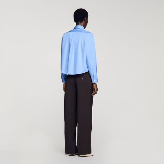 Cropped logo zip cotton shirt