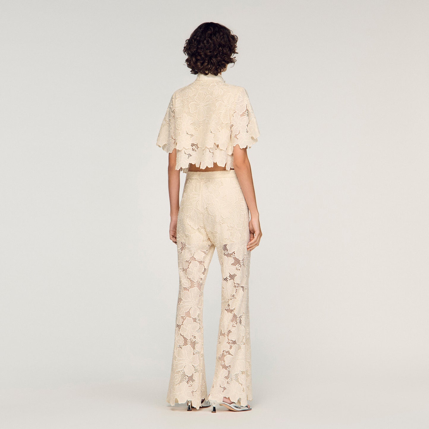 Cropped floral guipure shirt