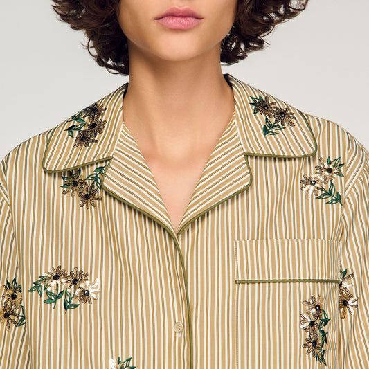 Striped shirt, floral embroidery