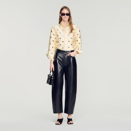 Openwork rhinestone shirt
