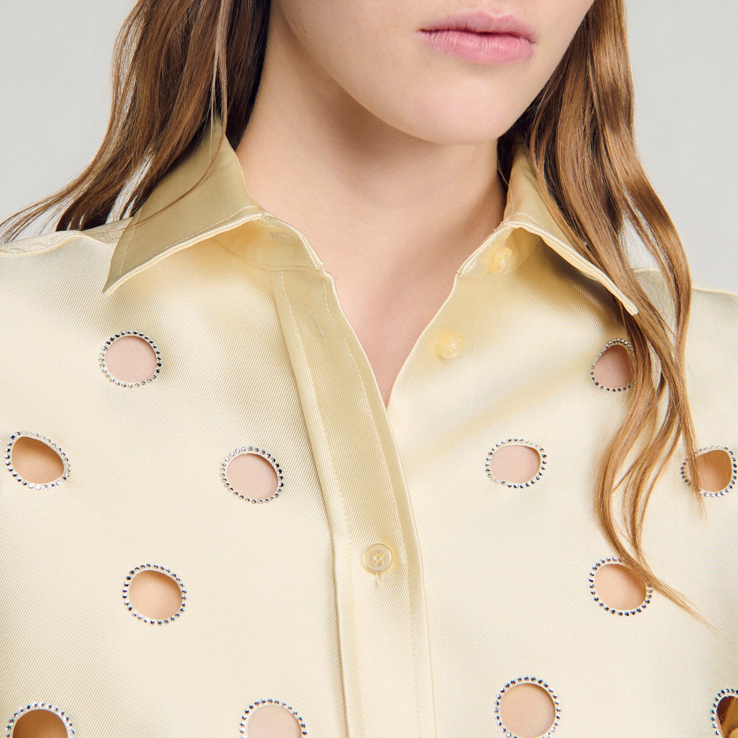 Openwork rhinestone shirt
