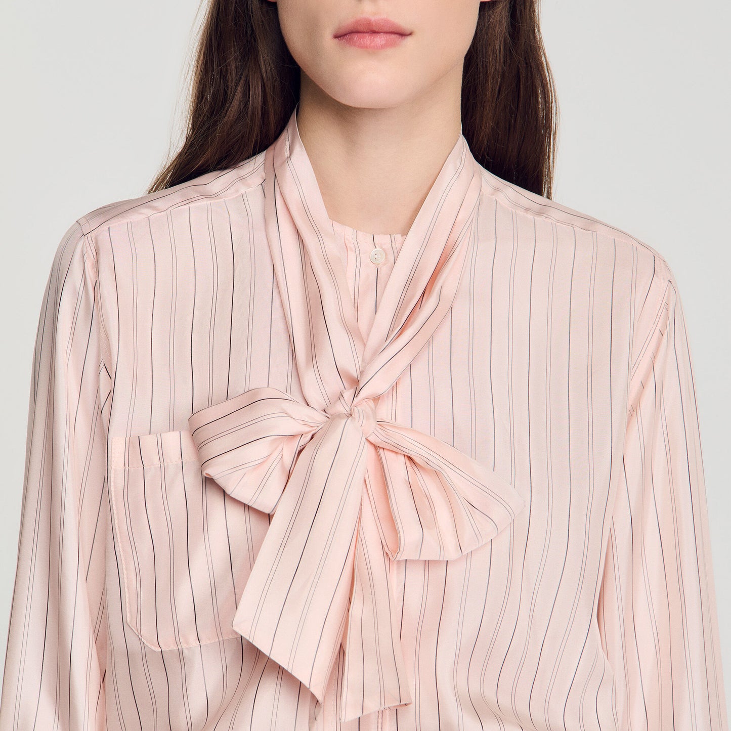 Striped tie-neck shirt