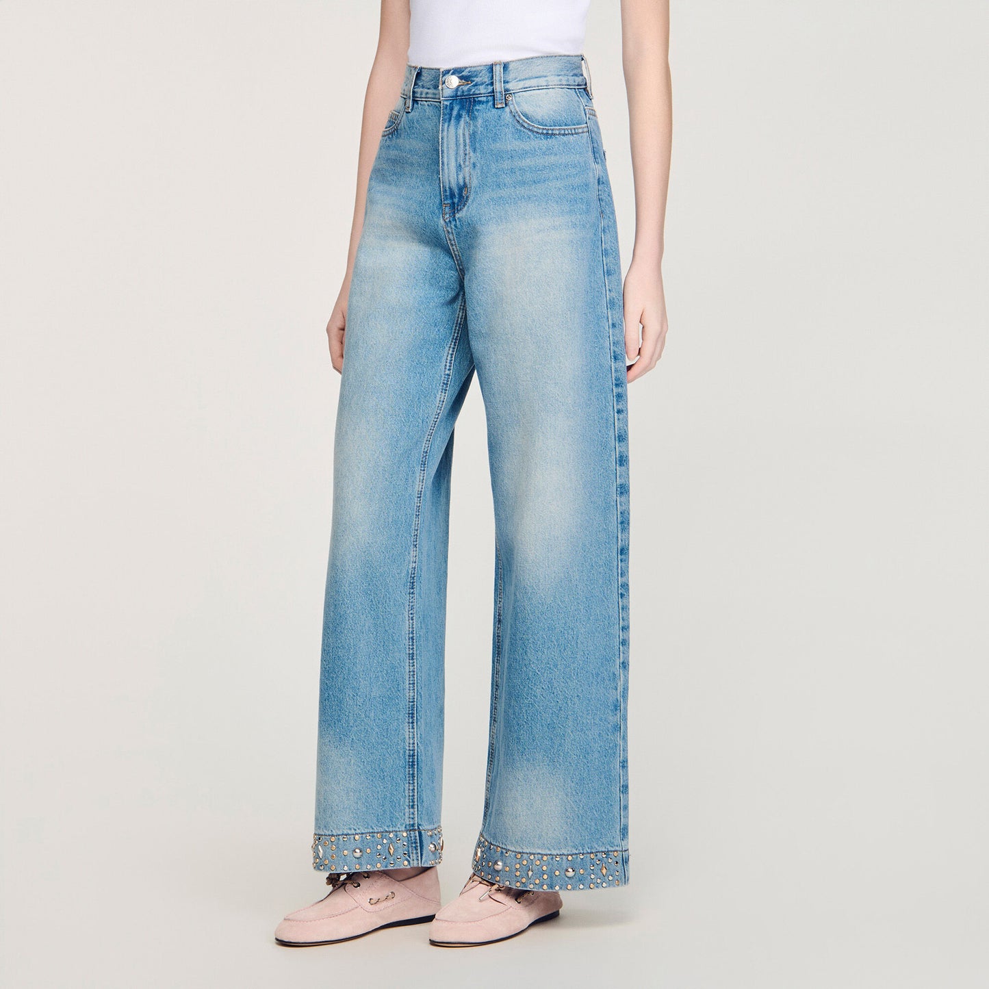 Straight rhinestone cotton jeans