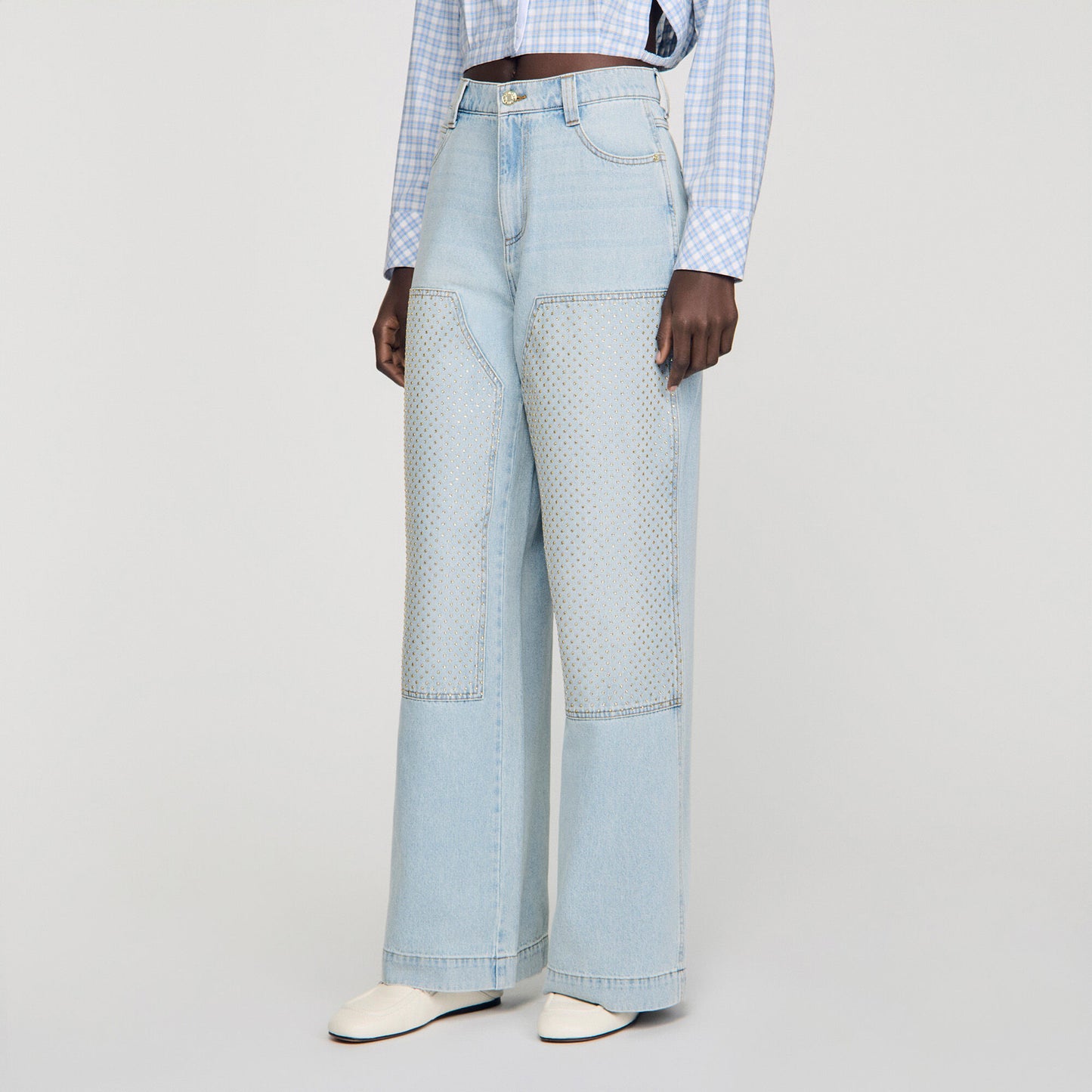 Faded straight rhinestone jeans
