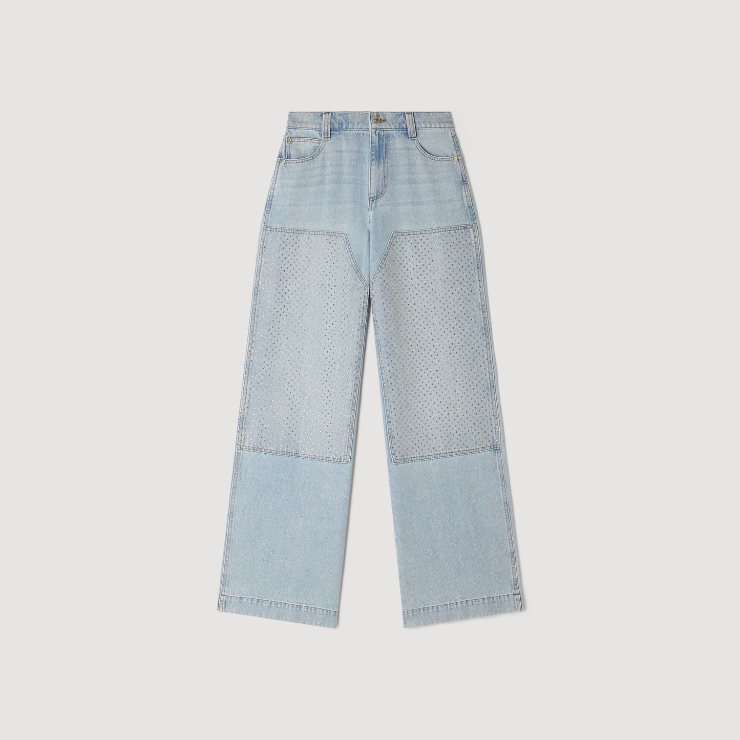 Faded straight rhinestone jeans