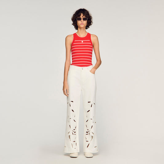 Wide-leg embroidered jeans